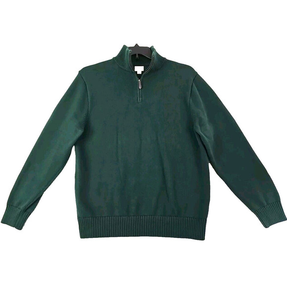 Knit for J Crew ~Men's Size XL~ Dark Green 1/4 Zip-Up Sweater 100% Cotton. - Picture 1 of 9